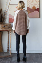 Animal Contrast Button Front Pullover Top T