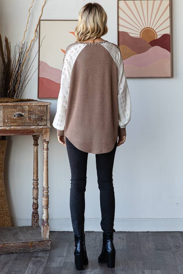 Animal Contrast Button Front Pullover Top T