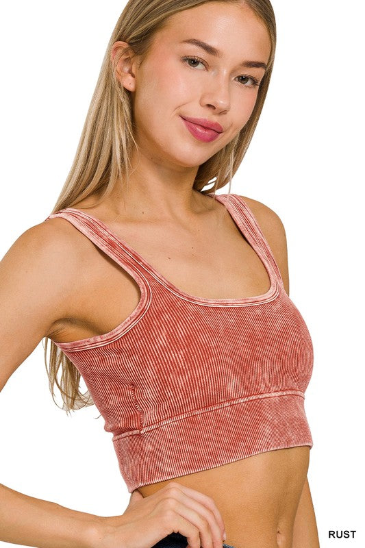 Washed Ribbed Seamless Square Neck With Bra Pads