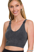 Washed Ribbed Cropped Seamless Bra Padded Tank Top