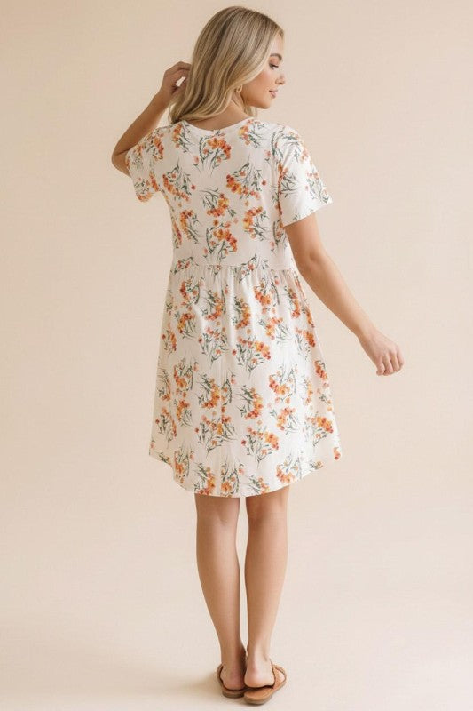 Floral Babydoll Knit Dress With Pockets