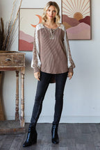 Animal Contrast Button Front Pullover Top T