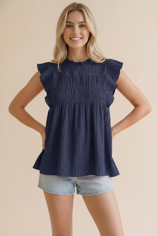 Frilled Mock Neck Blouse