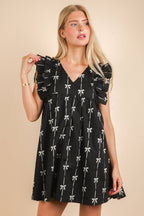 Bow Printed Sleeveless Mini Dress