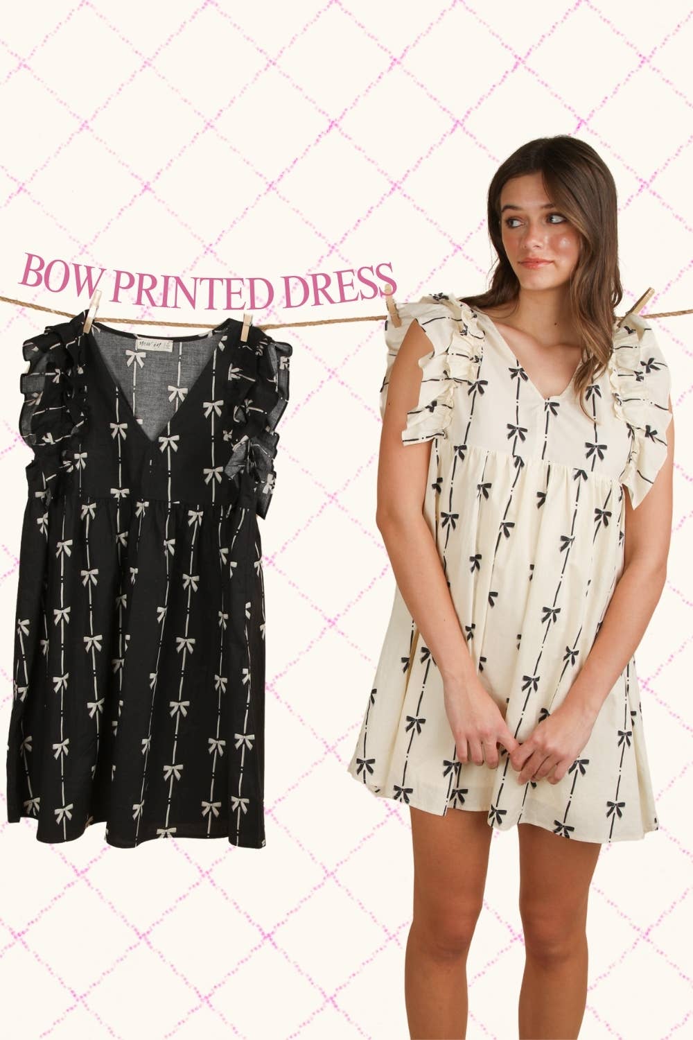 Bow Printed Sleeveless Mini Dress