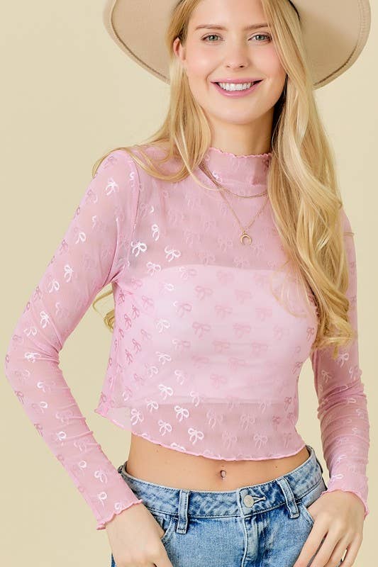 Ribbon Bow Mesh Top