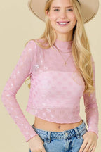 Ribbon Bow Mesh Top
