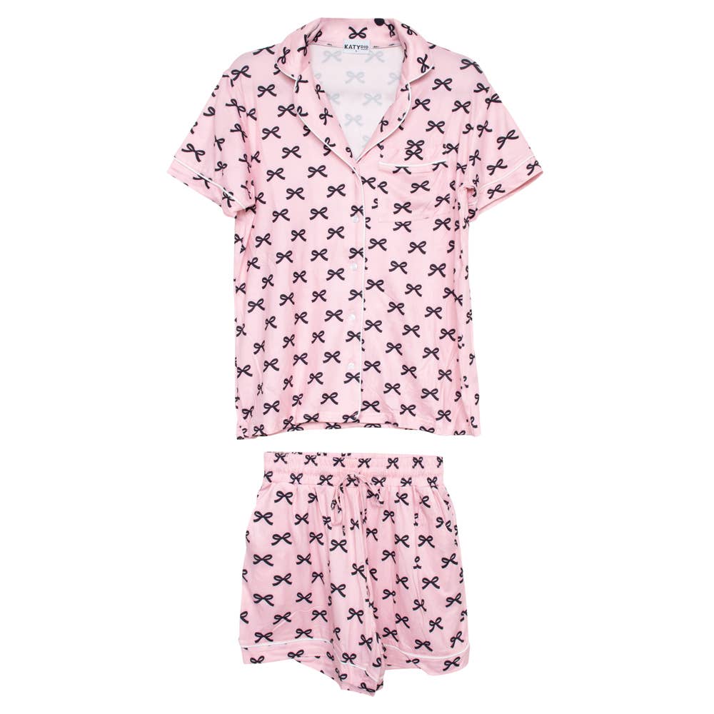 Black & Pink Mini Coquette Bows Valentine's Loungewear Set