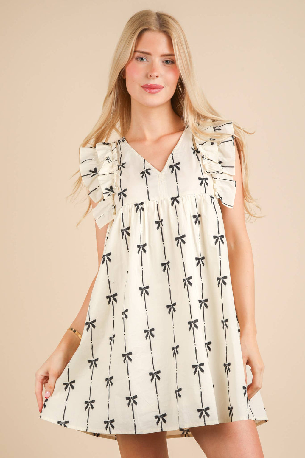 Bow Printed Sleeveless Mini Dress