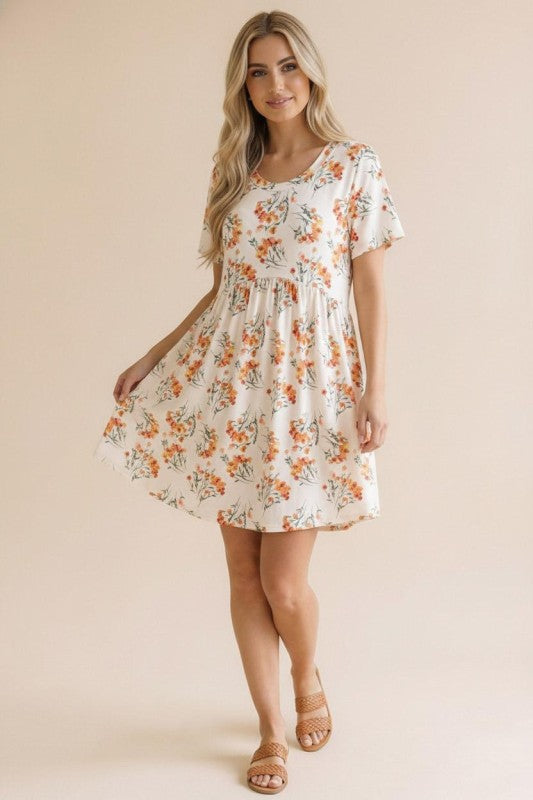 Floral Babydoll Knit Dress With Pockets