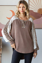 Animal Contrast Button Front Pullover Top T