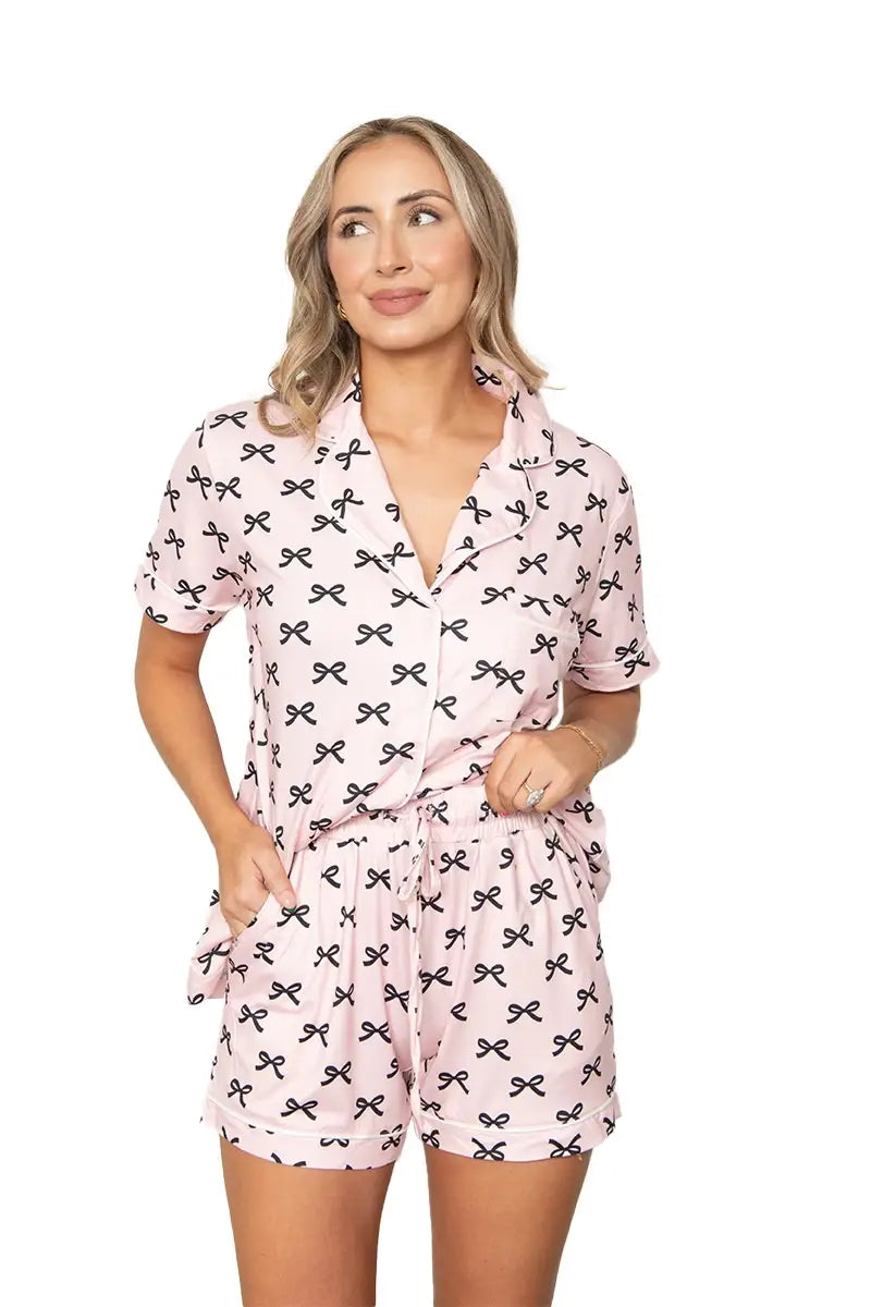 Black & Pink Mini Coquette Bows Valentine's Loungewear Set