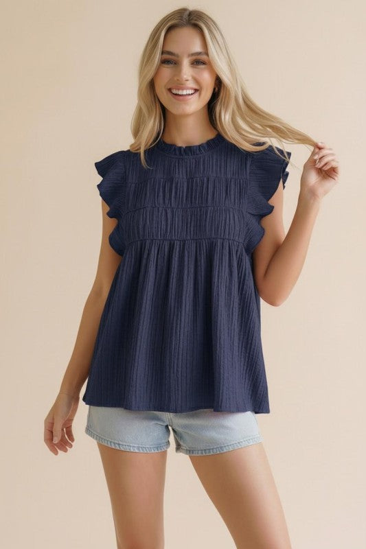 Frilled Mock Neck Blouse