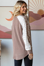 Animal Contrast Button Front Pullover Top T