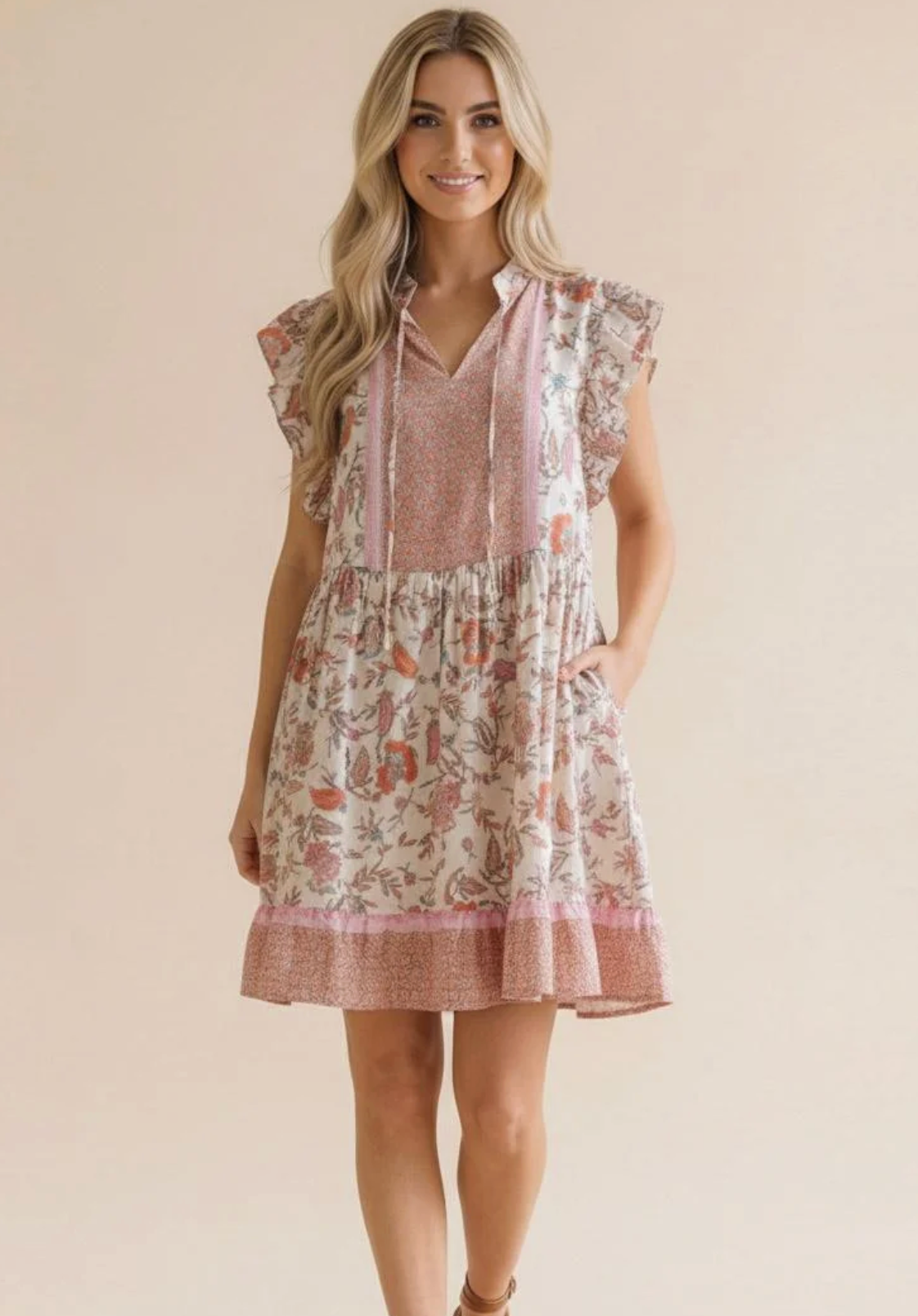 Ruffle Short Sleeve Babydoll Floral Dress