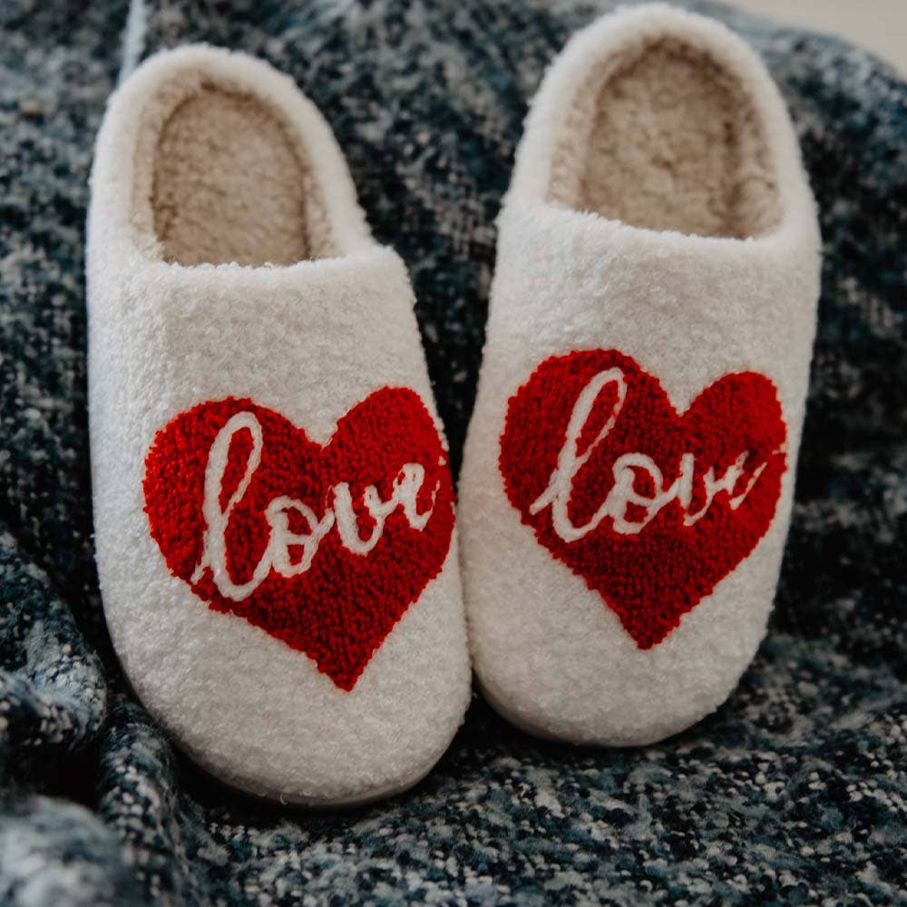 Heart with LOVE Valentine's Fuzzy Slippers