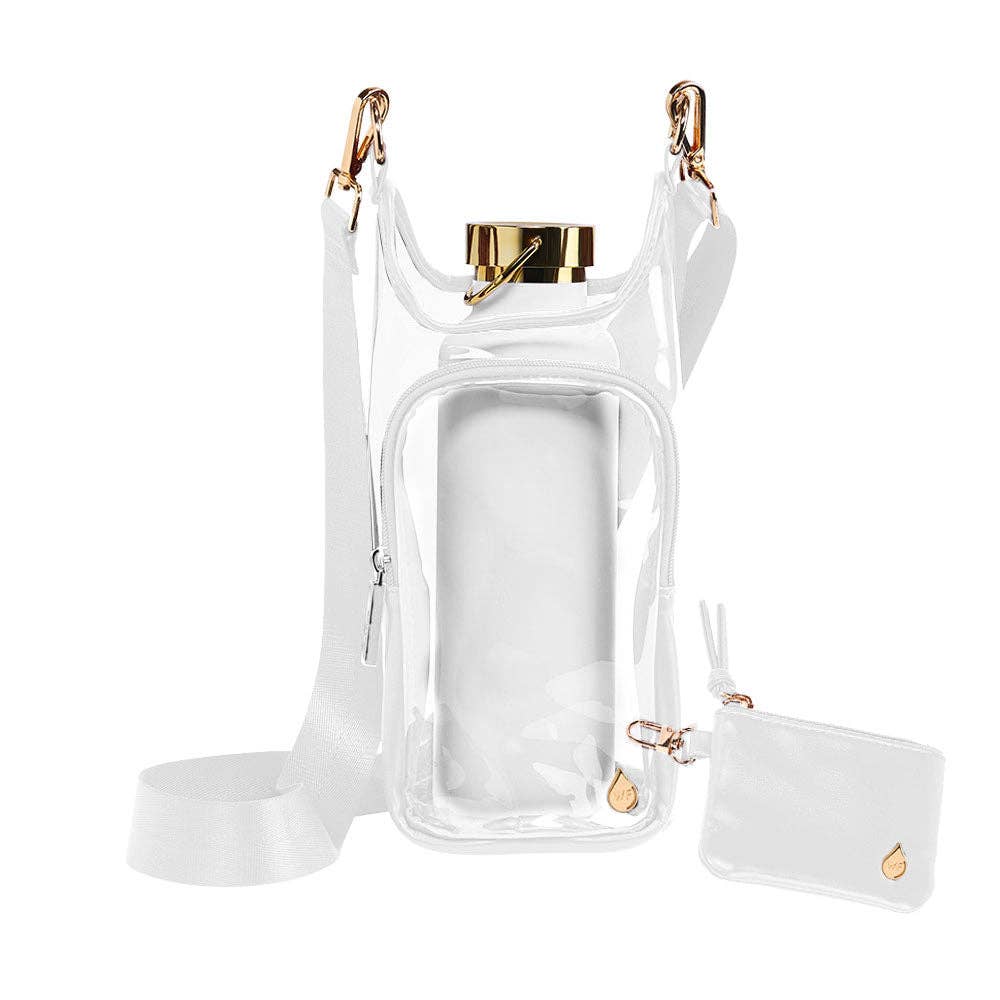 Clear HydroBag® Stadium with White Vegan Leather Trim and Matching RFID Pouch