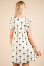Bow Printed Sleeveless Mini Dress