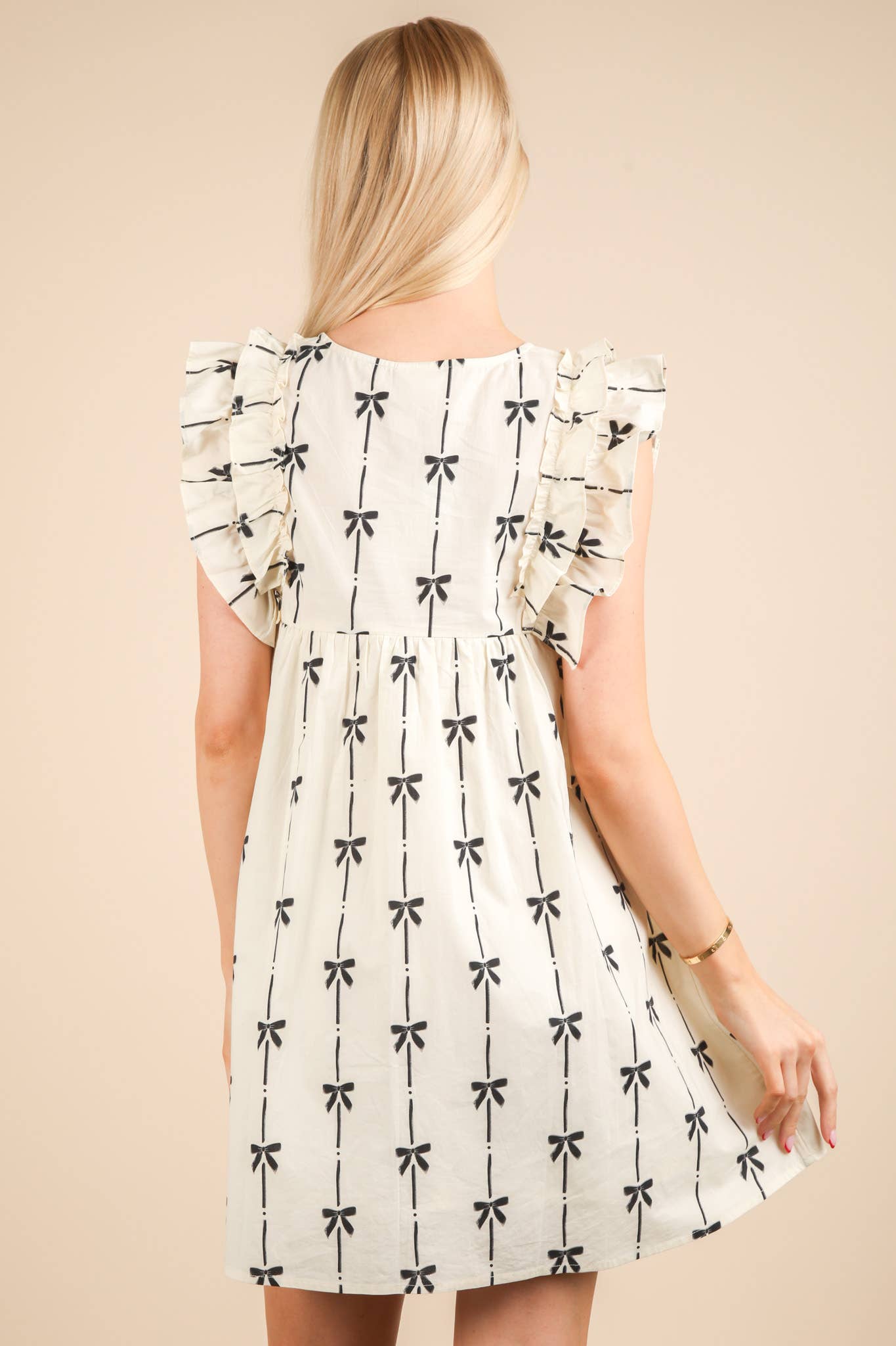 Bow Printed Sleeveless Mini Dress