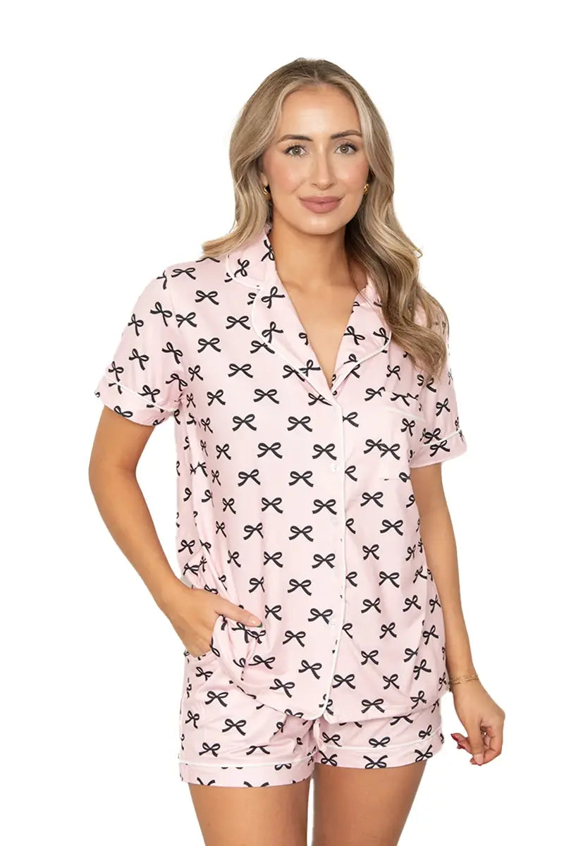 Black & Pink Mini Coquette Bows Valentine's Loungewear Set