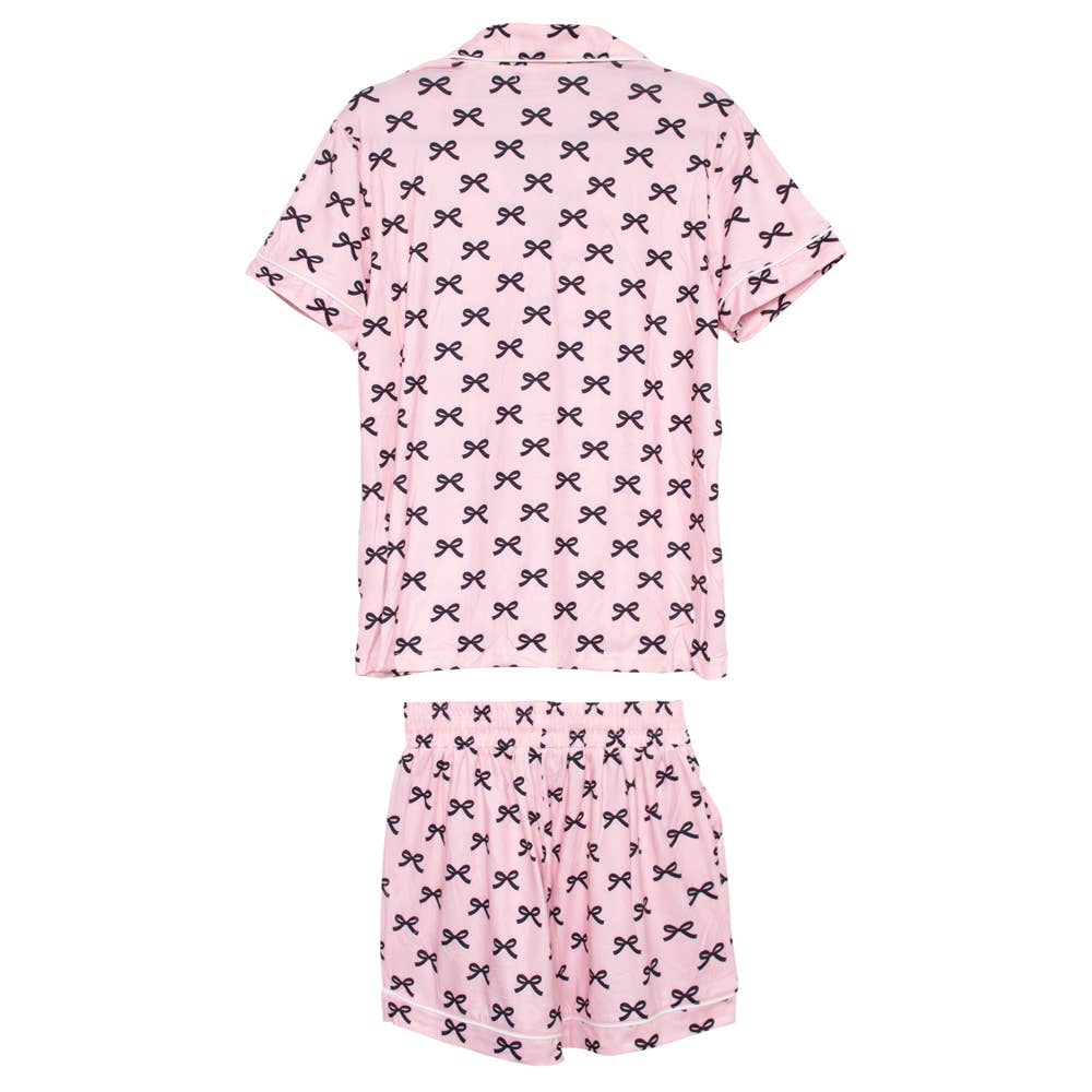 Black & Pink Mini Coquette Bows Valentine's Loungewear Set